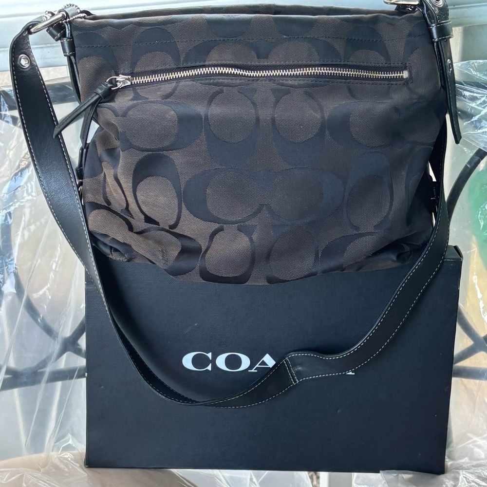 Coach Signature C Monogram Jacquard Black Hobo Bag